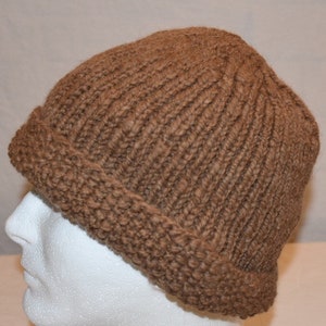 Hand spun, hand knit alpaca winter hat -- fawn watch cap, ski hat, stocking cap, beanie, toque, touque, or tuque from soft, handspun alpaca