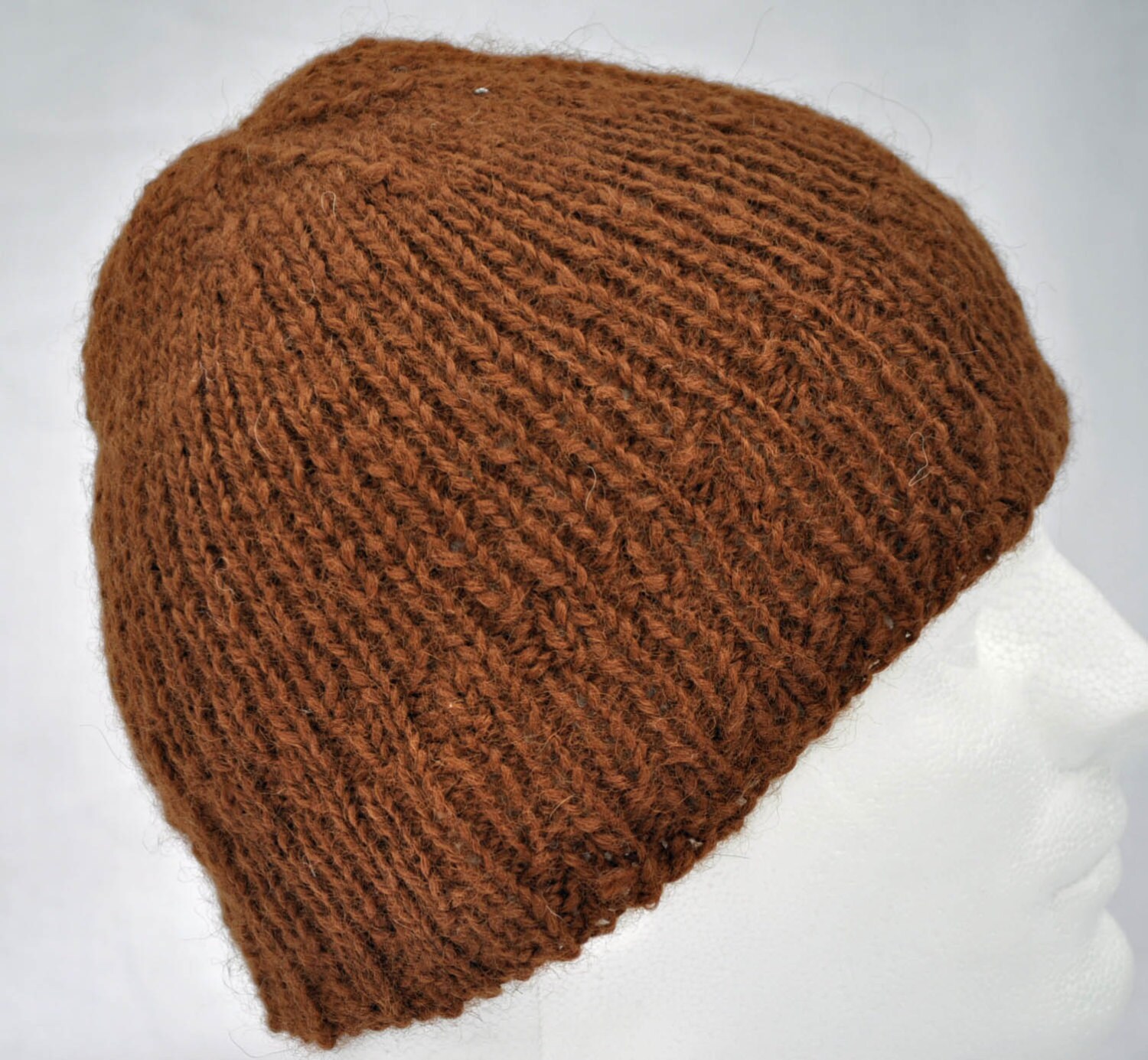 Chocolate Brown Cabled Hat - handmade out of baby alpaca yarn Fluff Double Knit Reversible Baby Alpaca Hat | Luxury Beanie  main image 3