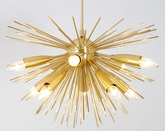 Mid Century  Sputnik Chandelier , Statement Urchin HALO Chandelier , Brass Spurchin Chandelier , Handmade Modern Ceiling Light