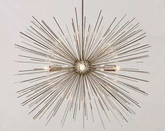 Mid Century STARBURST Sputnik Chandelier Ceiling Light Pendant Chrome Silver , Modern Sputnik Ceiling Light Fixture Lamp 5 light Dining Room