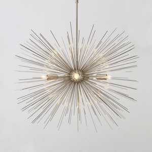 Mid Century STARBURST Sputnik Chandelier Ceiling Light Pendant Chrome Silver Modern Sputnik Ceiling Light Fixture Lamp 5 light Dining Room