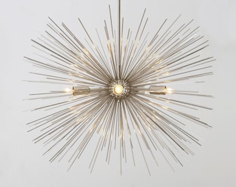 Mid Century STARBURST Sputnik Chandelier Ceiling Light Pendant Chrome Silver Modern Sputnik Ceiling Light Fixture Lamp 5 light Dining Room