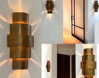 Art Deco Handmade Brass Wall Sconce, Modernist Sculpture Statement Designer Light