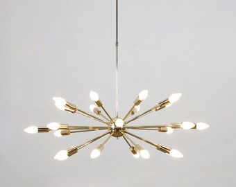 Handmade Brass Sputnik Chandelier, Mid Century Modern Ceiling Light