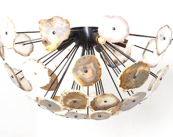 Agate Sputnik Ceiling Light, Brass Flush Mount Lamp, 5 Bulbs