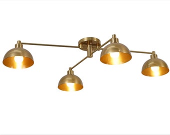 Modern 4 Light Handmade Lamp Ceiling Light BOLIVAR ,  Modern Industrial Handcrafted Brass Flush Mount Low Ceiling Light Lamp