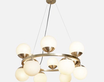 Mid Century Globe Chandelier CAROUSEL Modern Handmade Brass Chandelier Ceiling Pendant Light Lamp Dining Entry 12 Light Inscapes Design Etsy