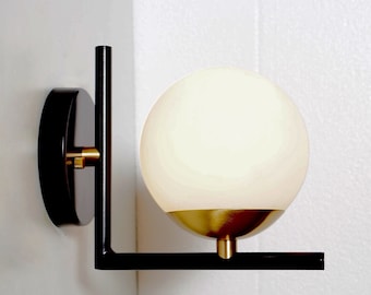 Chic Modern Handcrafted Brass Wall Sconce PERRY Lamp ,  Handmade Glass Globe Light Wall Lamp Stairway , Lamp  Bathroom Light