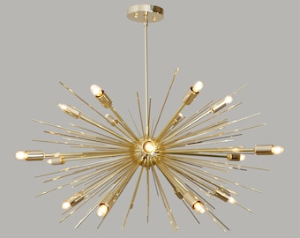 Mid Century Sputnik Brass Chandelier SPURCHIN  , Handmade Statement Urchin Chandelier Ceiling Light 18 light 32"