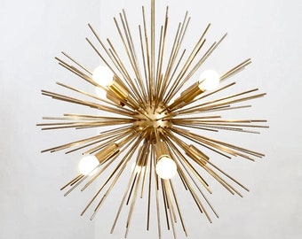 Mid Century Sputnik Chandelier Ceiling Light SUPERNOVA , Modernist Brass Statement Chandelier Pendant Light Dining Entrance Bedroom Hall