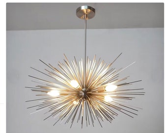 Mid Century Schwarz Sputnik Kronleuchter AVA Starburst, Handgemachte Sputnik Deckenleuchte Anhänger Flur Eingang Esszimmer 5 Lichter