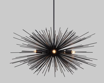 Mid Century Schwarz Sputnik Kronleuchter AVA Starburst, Handgemachte Sputnik Deckenleuchte Anhänger Flur Eingang Esszimmer 5 Lichter