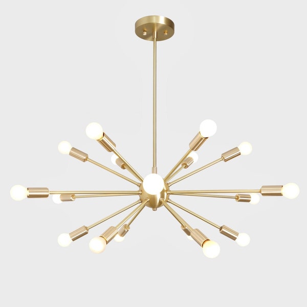 Mid Century Sputnik Chandelier , Modern Handmade CLASSIC Brass Sputnik Ceiling Light Fixture Lamp  18 light 32inch