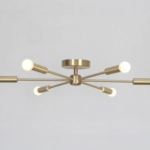 Mid Century PULSAR Sputnik Semi Flush Ceiling Light Lamp 6 light , Modern Handmade Pinwheel Brass Low Ceiling Flush Mount Light Lamp 28"