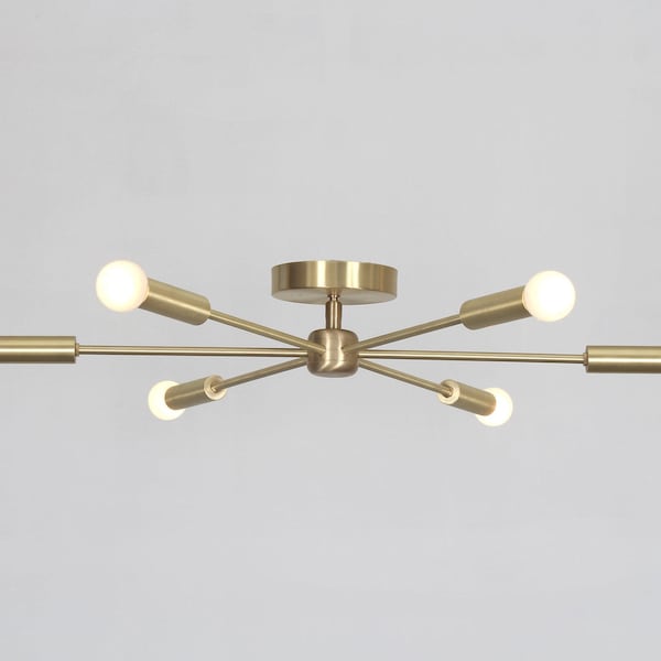 Mid Century PULSAR Sputnik Semi Flush Ceiling Light Lamp 6 light , Modern Handmade Pinwheel Brass Low Ceiling Flush Mount Light Lamp 28"