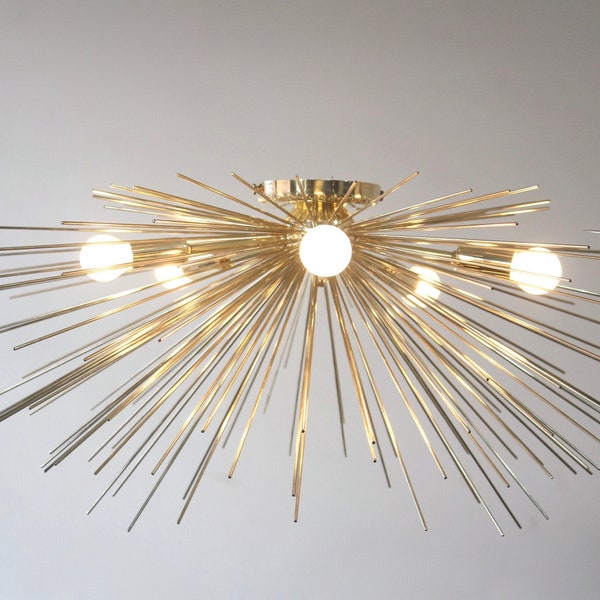 Mid Century Flush Mount Urchin Ceiling Light Lamp , Low Ceiling Light Lamp Brass Bedroom Dressing Room Passage Entrance Hallway  5 bulb