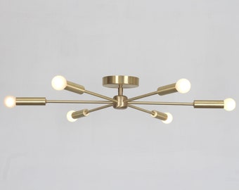 Mid Century PULSAR Sputnik Semi Flush Ceiling Light Lamp 6 light , Modern Handmade Pinwheel Brass Low Ceiling Flush Mount Light Lamp 28"