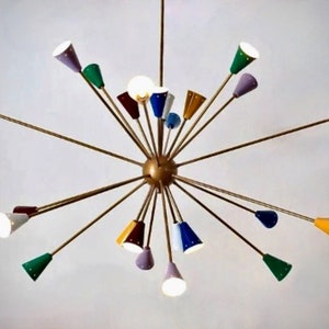 Spectacular Large Mid Century Multicolour Sputnik Chandelier , Multicolor SCOPPIARE Sputnik Ceiling Light Lamp Dining Entrance 53&quot;  24 bulb