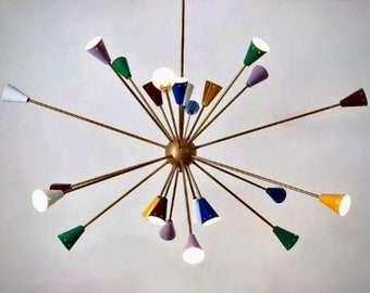 Spectacular Large Mid Century Multicolour Sputnik Chandelier , Multicolor SCOPPIARE Sputnik Ceiling Light Lamp Dining Entrance 53"  24 bulb