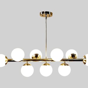 Modern Brass Globe Chandelier, Linear 9 Light Kitchen Island Lighting