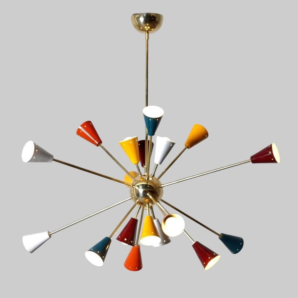 Spectacular Large Mid Century Multicolour Sputnik Chandelier , Statement SCOPPIARE Sputnik Ceiling Light Lamp Dining Room  42" diam 18 bulb