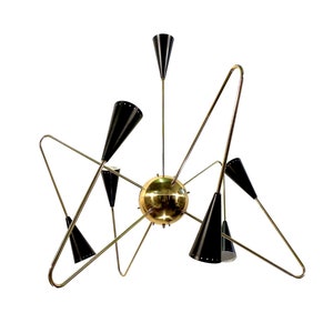 Mid Century Stilnovo Sputnik Chandelier , Gorgeous Handmade Brass Statement Italian AVANT Sputnik Chandelier Ceiling Lamp Light 6 lights