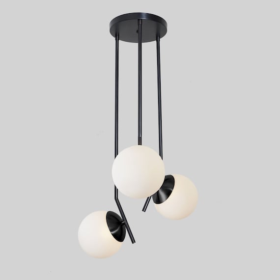 ミッドセンチュリーモダン真鍮3灯グローブシャンデリア - Etsy 日本