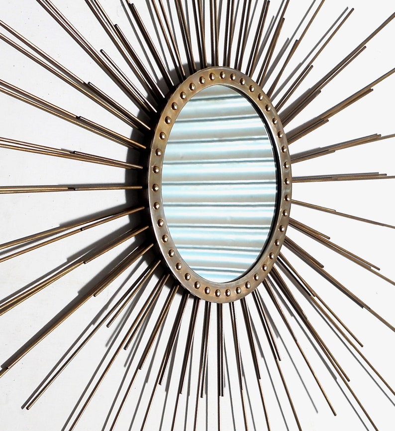 Stunning Mid Century Modern Mirror , Sunburst Wall Mirror Starburst , Handmade Solid Brass Mirror , Large 120cms High X 80cms Wide. image 7