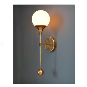 Modern Brass TRUMPET Wall Sconce Lamp Light ,  Mid Century Brass Wall Light Lamp , Glass Globe Wall Lamp Hallway Entrance Bathroom Powder