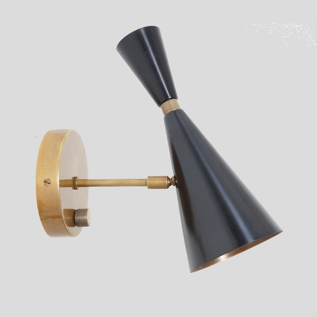 Mid Century Brass Wall Sconce Lamp Light White LELO , Italian Stilnovo