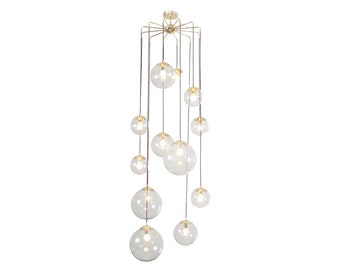 Mid Century LARGE CASCADING BUBBLES Chandelier Light  '70s Dining Room 12 light