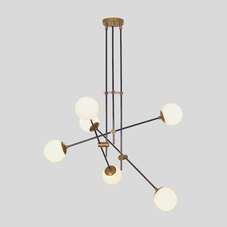 Modern Ceiling Pendant Light Lamp EQUIPOISE , Modern Statement Globe Chandelier , Handmade Brass Light Fixture 6 light InscapesDesign image 3