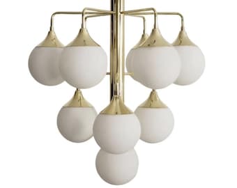 Mid Century Sputnik Chandelier, Handmade Brass Globe, 10 Light Dining Room Lighting Grappolo