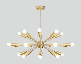 Mid Century Stilnovo Brass Sputnik Chandelier, Handmade Ceiling Light
