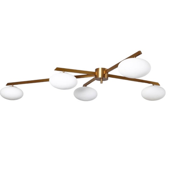 Mid Century Vintage Große Lelli Stil Italienische Messing Deckenleuchte Unterputz Lampe Licht Niedrige Deckenleuchte Esszimmer Eingang Schlafzimmer 5 Licht