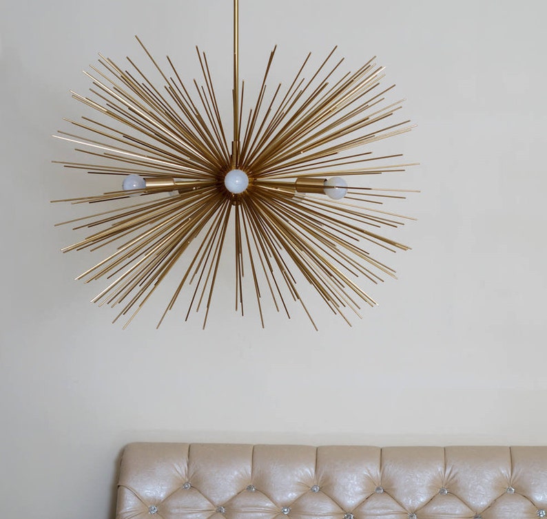 Mid Century Sputnik Chandelier Ceiling Lamp Light Handmade Brass Urchin STARBURST Chandelier Entrance Hall Dining Room 5 light raw brass