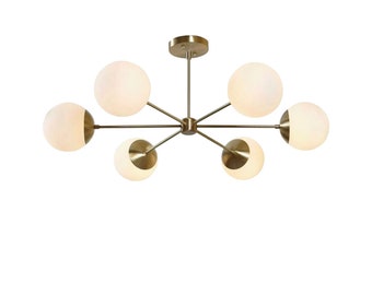 Underbar Sputnik-krona från mitten av århundradet, Helio 3, modern handgjord taklampa med 6 ljuskronor, InscapesDesign