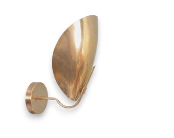Mid Century Modern Brass Wall Sconce, Handmade Curved Shade Light