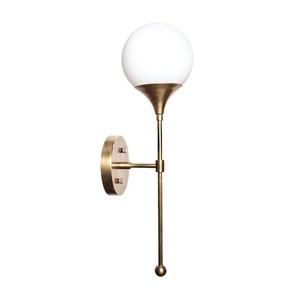 Modern Brass TRUMPET Wall Sconce Lamp Light ,  Mid Century Brass Wall Light Lamp , Glass Globe Wall Lamp Hallway Entrance Bathroom Powder