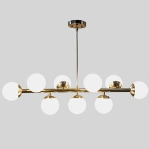 Mid Century Linear Ceiling Light , Modern Linear APOLLO Globe Chandelier Ceiling Lamp Light Dining Kitchen 9 light