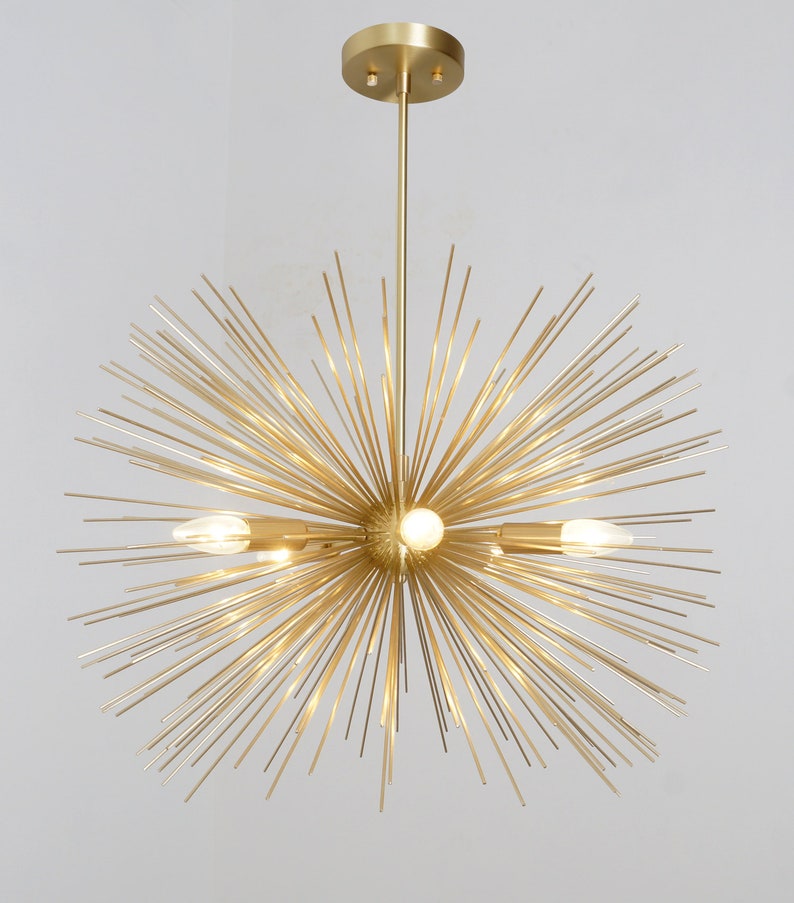 Mid Century Sputnik Chandelier Ceiling Lamp Light Handmade Brass Urchin STARBURST Chandelier Entrance Hall Dining Room 5 light brushed brass