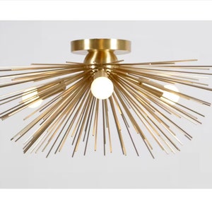 Flush Mount Urchin Ceiling Light Lamp 3 light, Mid Century Handmade Brass Ceiling Light Hallway, Modern Boho Bedroom Decor Aesthetic Indie