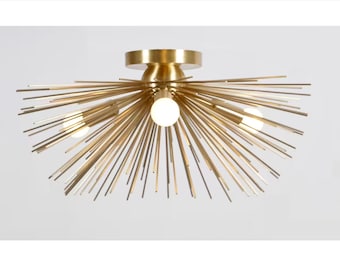 Handmade Brass Urchin Flush Mount Ceiling Light, Mid-Century Modern