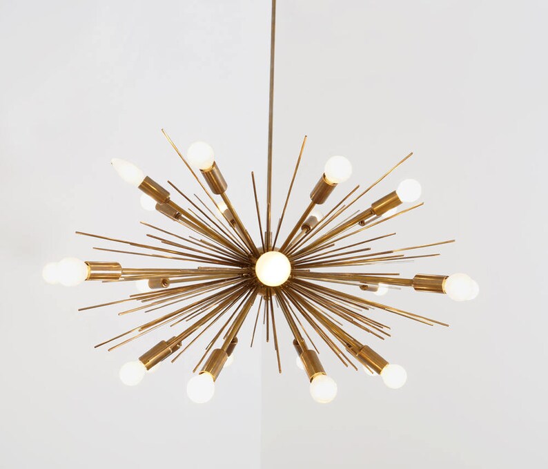 Large Mid Century Modern Spurchin Chandelier Sputnik Ceiling Lamp Brass Light 36 Diam 24 Bulb