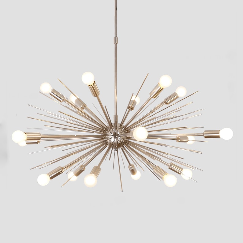 Mid Century Modern Spurchin Chandelier Sputnik Silver Chrome Ceiling Lamp Light