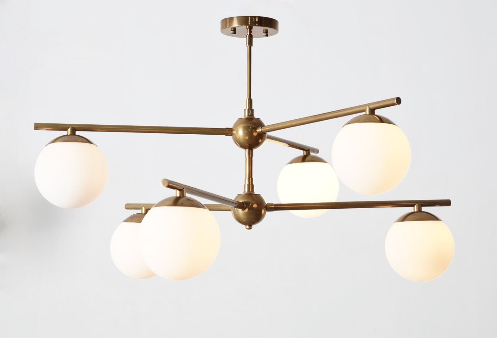 Mid Century Handmade Brass Chandelier GEMMA 6 Light, Contemporary