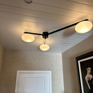 Lampadario da soffitto in ottone italiano stile vintage Lelli della metà del secolo Lampada da incasso Lampada a sospensione Lampada da soffitto bassa Sala da pranzo Ingresso Camera da letto 3 luci immagine 5