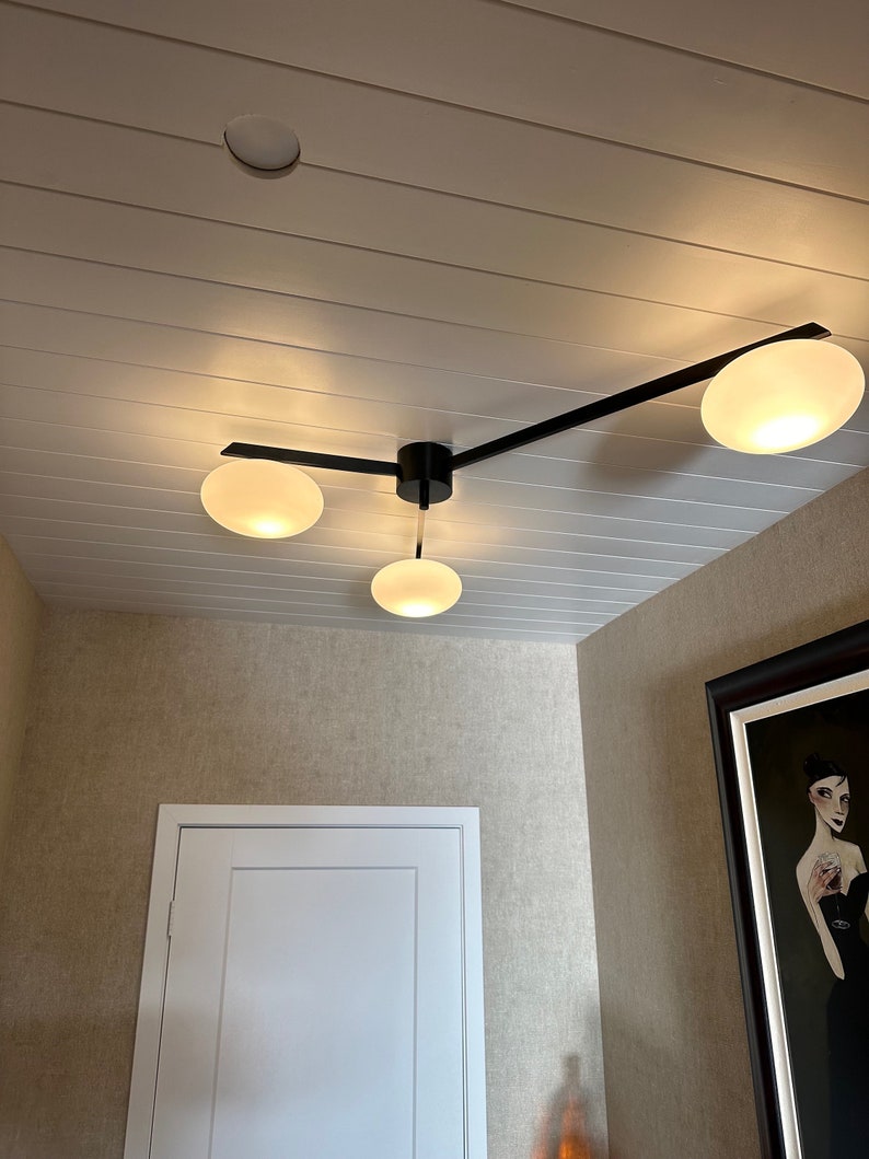 Lampadario da soffitto in ottone italiano stile vintage Lelli della metà del secolo Lampada da incasso Lampada a sospensione Lampada da soffitto bassa Sala da pranzo Ingresso Camera da letto 3 luci immagine 5