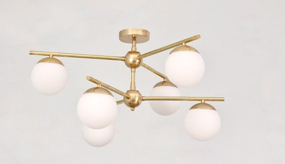 Mid Century Handmade Brass Chandelier GEMMA 6 Light - Etsy