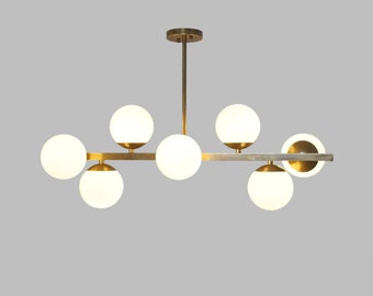 Moderne lineare Deckenpendelleuchte Grace II, minimalistische moderne Deckenleuchte Globe Kronleuchter Küche Esszimmer 7 Licht